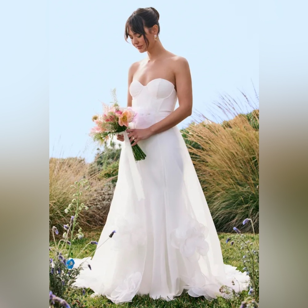 Lulus luxe bridal Somerie Ivory Strapless Organza Overlay Maxi Dress Sz XL